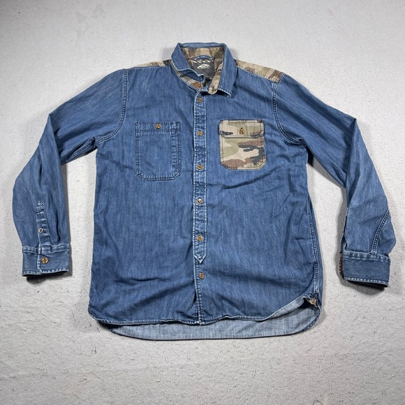 VTG Vans Denim Button Up Shirt Mens Medium Camo Accent Long Sleeve Casual Y2K - Picture 1 of 10